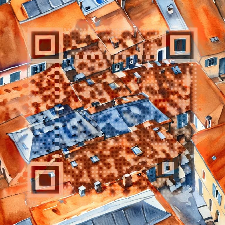 AI art QR code: Watercolour town
